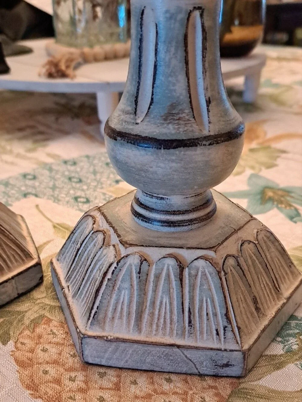 Distressed Blue Wooden Candle Holders Pair - Home Accents